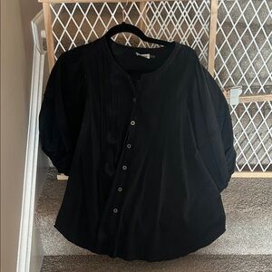 Black Button-Front Women's Shirt with Pintuck Detail